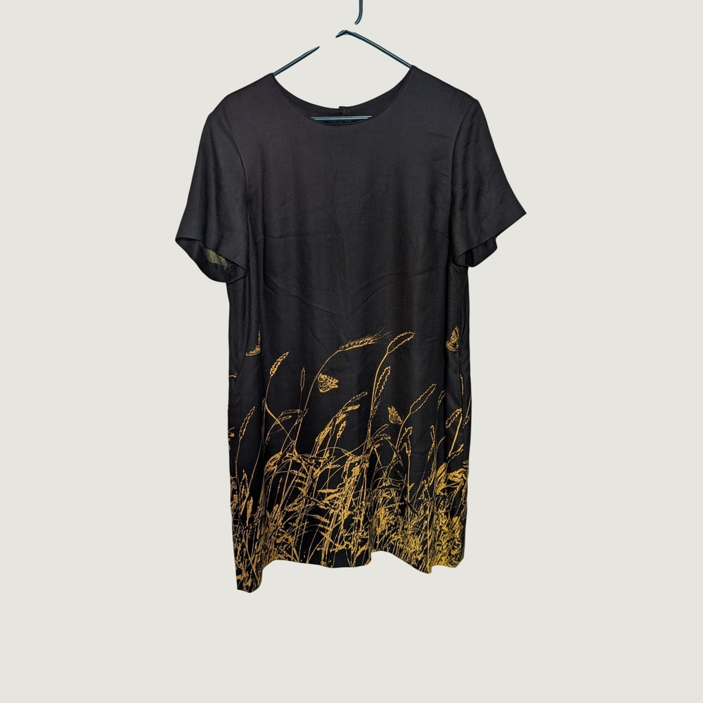 Hobbs London NW3 Mod Black Silk Wool Wheat Butterfly Print Shift Dress Size 12